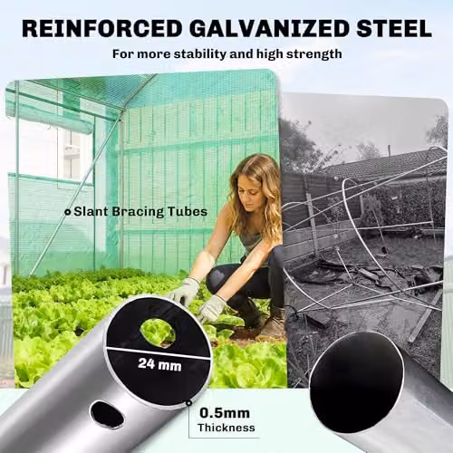 Outsunny Green Polytunnel Greenhouse with Roller Windows and Galvanised Steel Frame, W: 6.0 m, D: 3.0 m, H: 2.0 m – 4