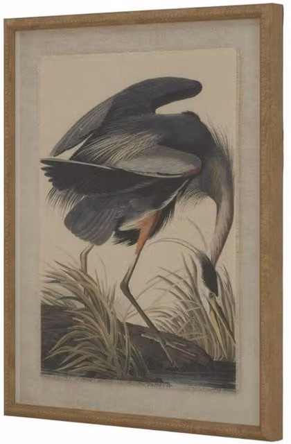 Lemon Pavilion Flora & Fauna Collection Heron on Linen Beaded Frame Wall Art, Brown and Multicolour, W: 50 cm, H: 40 cm – 1