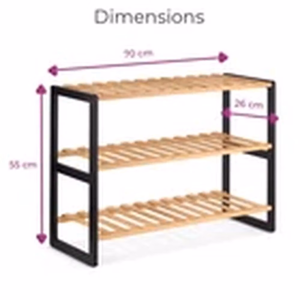 Havendro 3-Tier Bamboo Shoe Rack in Natural and Black, W/D/H: 70 x 55 x 26 cm – 2