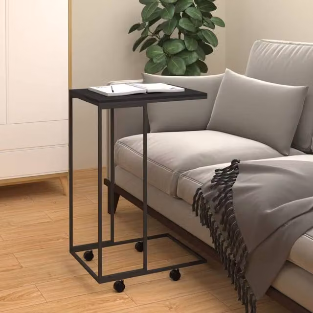 Berkfield Home Black Modern Side Table with Castors, W/D/H: 40 x 30 x 63.5 cm