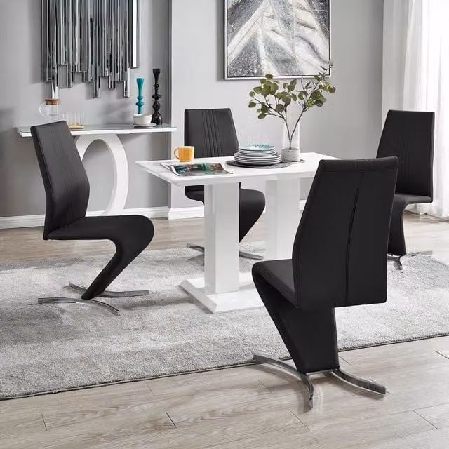 FurnitureboxUK Imperia 4 Modern White High Gloss Rectangular Dining Table and 4 Black Willow Chairs Set
