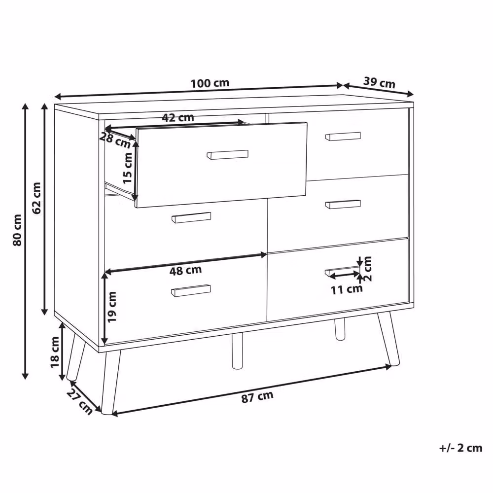 Wyld and Coco Scandi 6-Drawer Chest in White with Oak Legs, W/D/H: 80 x 39 x 80 cm – 2