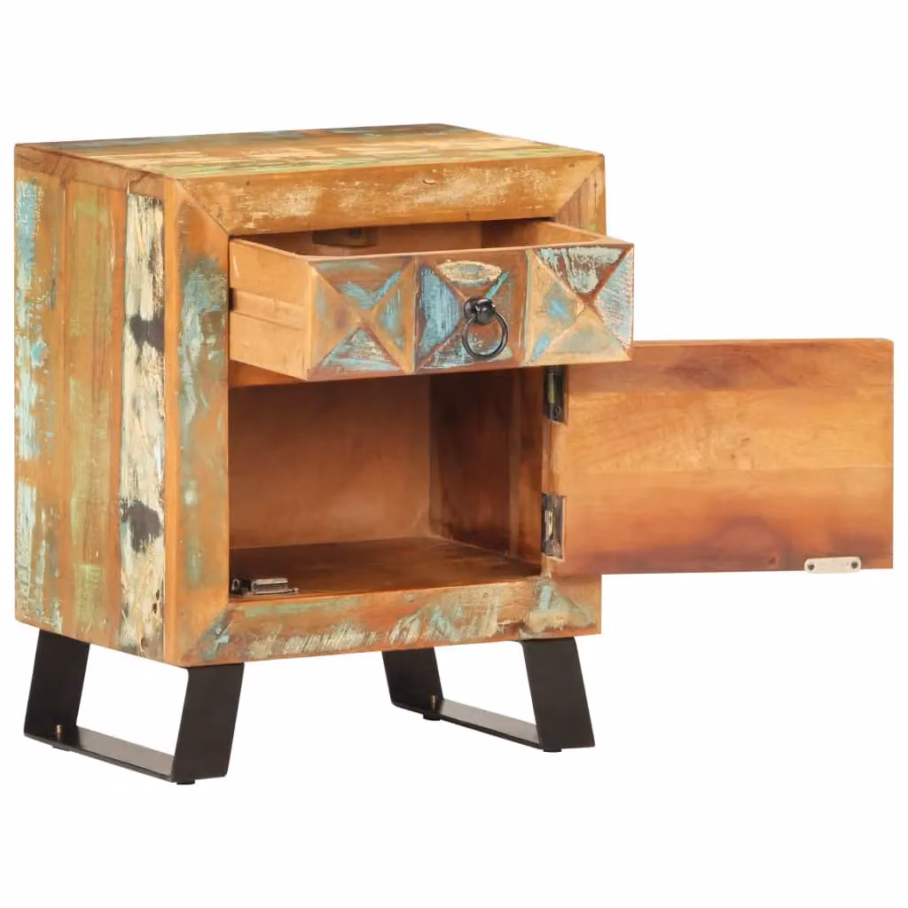 Berkfield Home Vintage Bedside Cabinet in Multicolour Solid Reclaimed Wood, W/D/H: 40 x 30 x 50 cm – 2