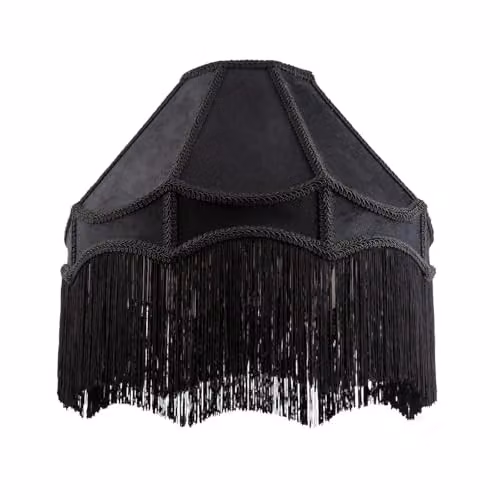 K LIVING Black Velvet Round Tassel Lamp Shade, Diameter: 20.32 cm