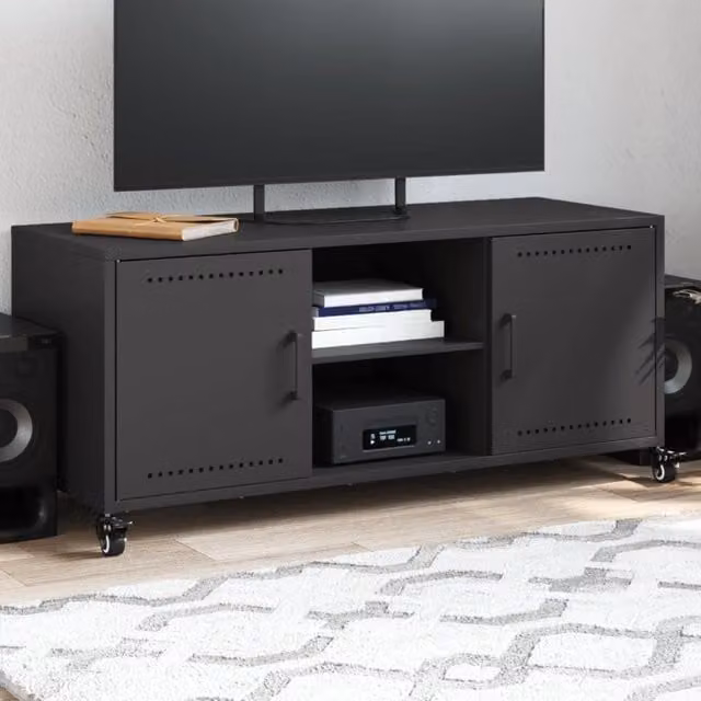 Berkfield Home Black Metal TV Cabinet W/D/H: 100.5 x 39 x 43.5 cm