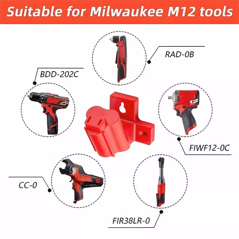 SPETLEK 6 Piece Wall Mount Tool Holder for Milwaukee M12 12V Power Tools, Red – 2
