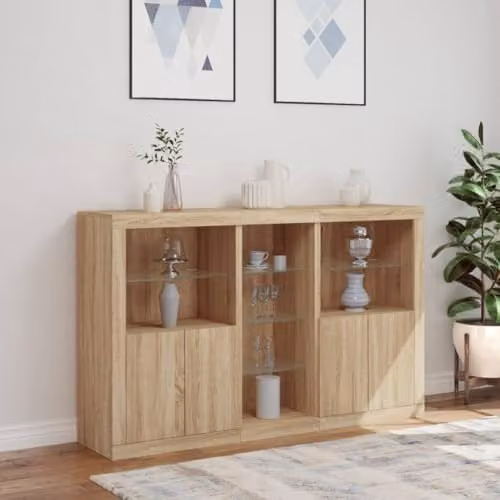vidaXL Modern Sideboard with Integrated LED Lights in Brown Sonoma Oak, W/D/H: 162 x 37 x 100 cm – 2