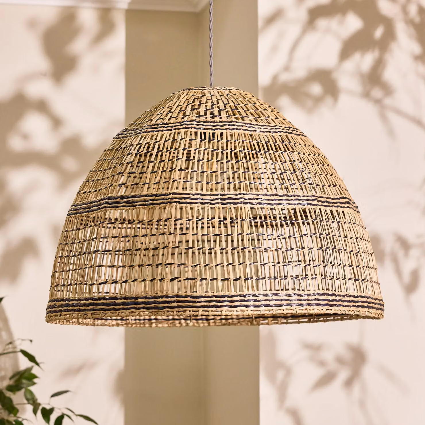 Dibor Traditional Seagrass Stripe Easy Fit Decor Ceiling Shade in Beige and Black, H 41 cm x D 60 cm – 2