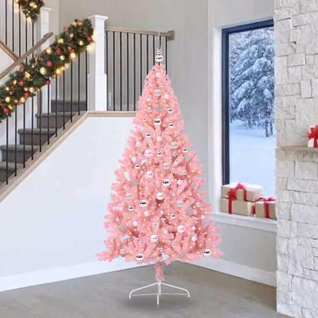 Berkfield Home Artificial Pre-lit Pink Christmas Tree with 300 LEDs, Height: 240 cm