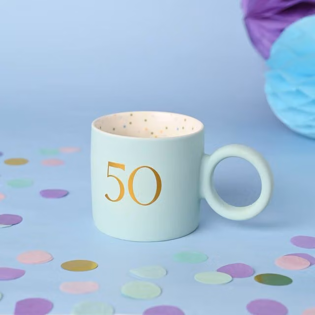 Widdop and Co 50th Birthday Blue and Gold Ceramic Tea and Coffee Mug – 1