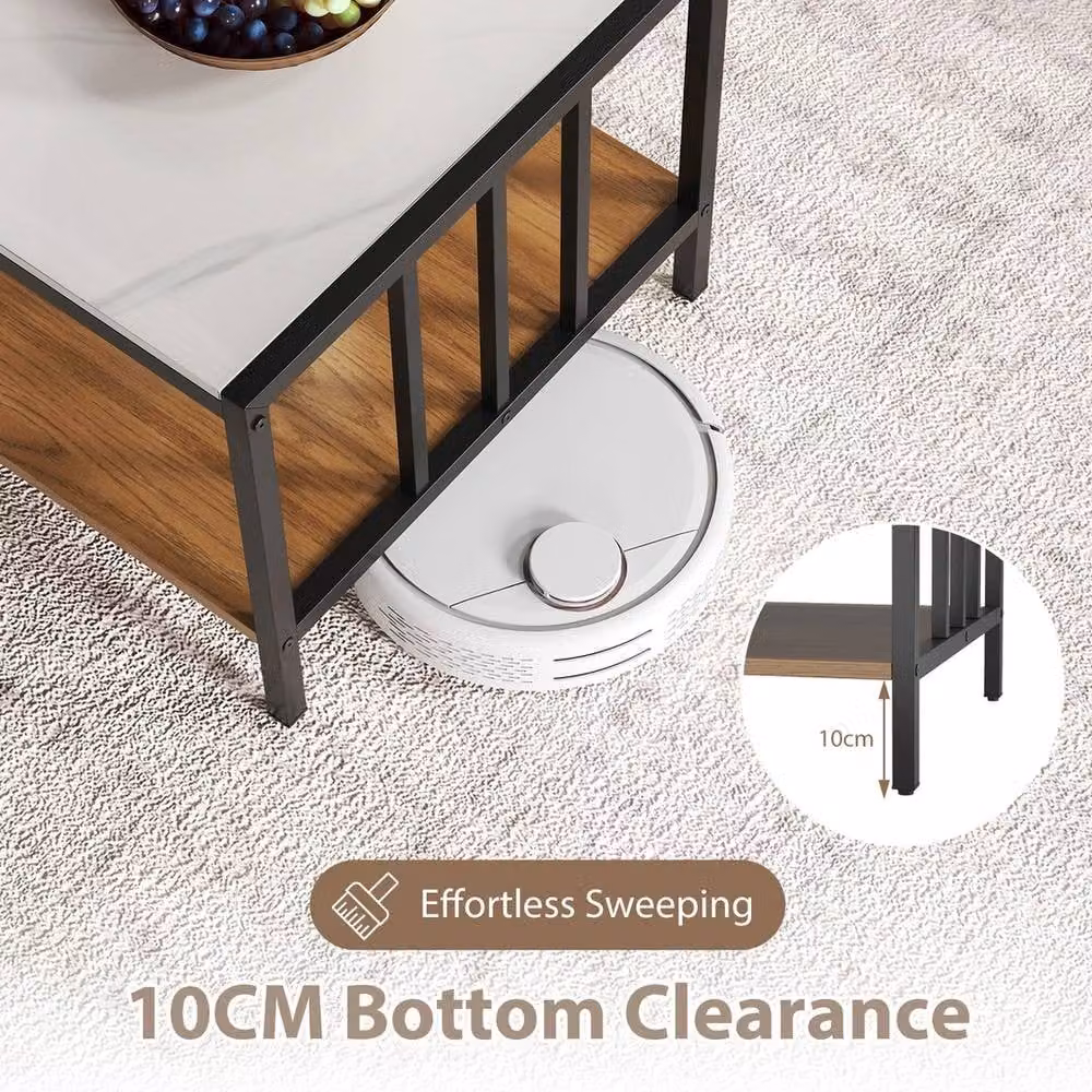 FORGEVIO Rectangular Faux Marble Ceramic and Metal Cocktail Table in White and Multicolour – 3