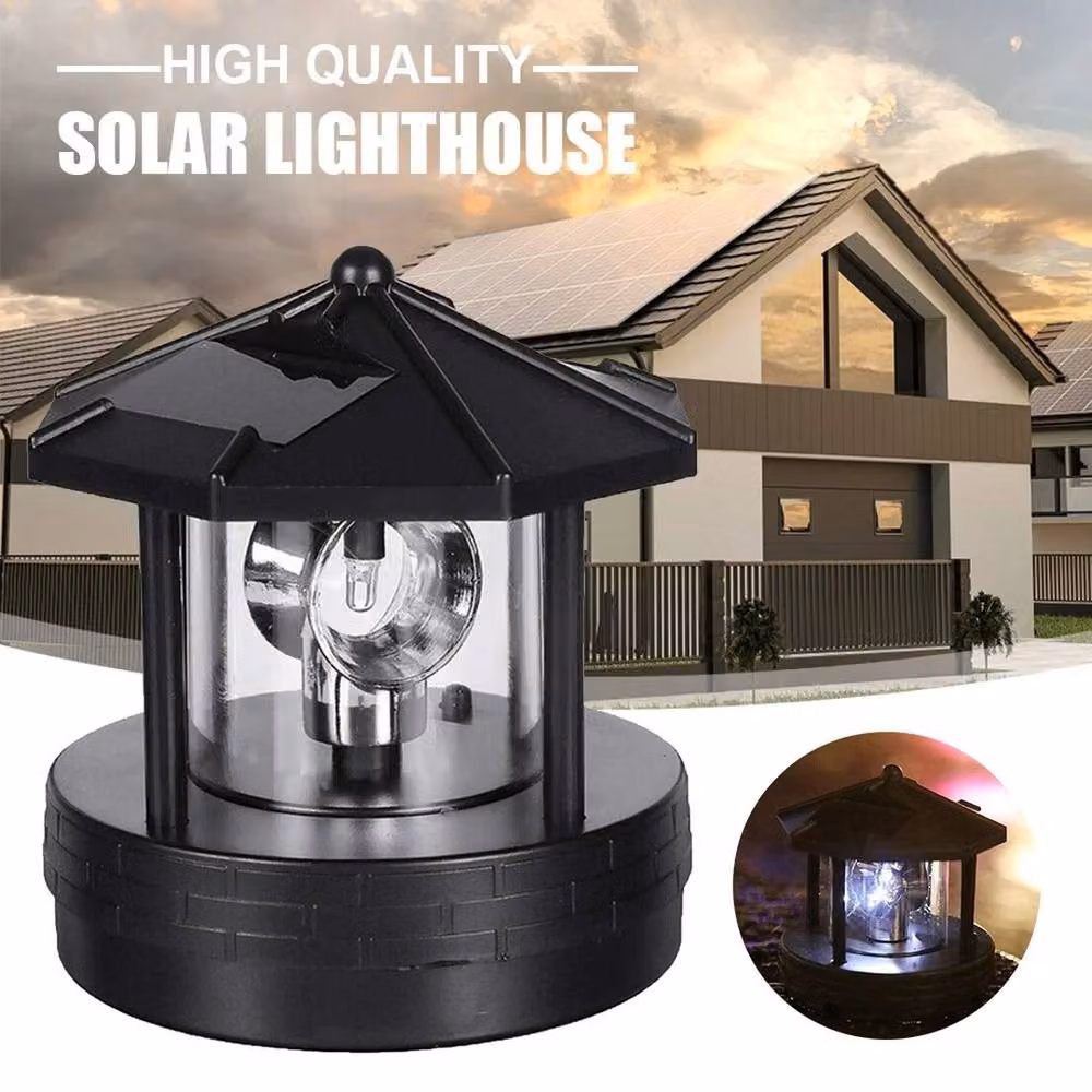 FLAVORA LED Solar Powered Lighthouse Lantern in Black with 360 Degree Rotating Lamp – 2