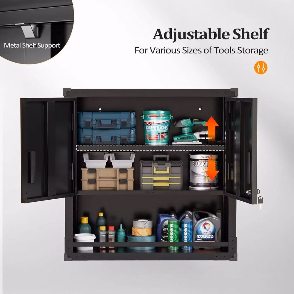 EONLION Lockable Steel Tool Storage Cabinet with Open Shelf, Black, W: 100 cm, H: 200 cm – 3