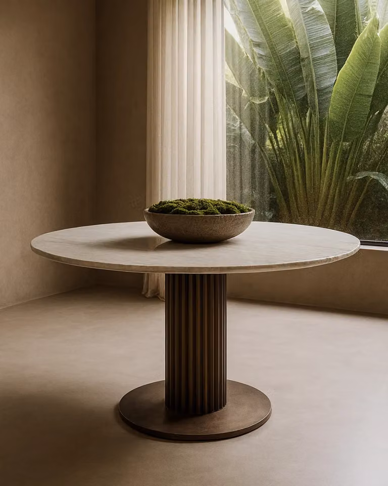 Tommy Franks Odessa Round Marble Dining Table in White and Beige, W/D/H: 150 x 150 x 75 cm