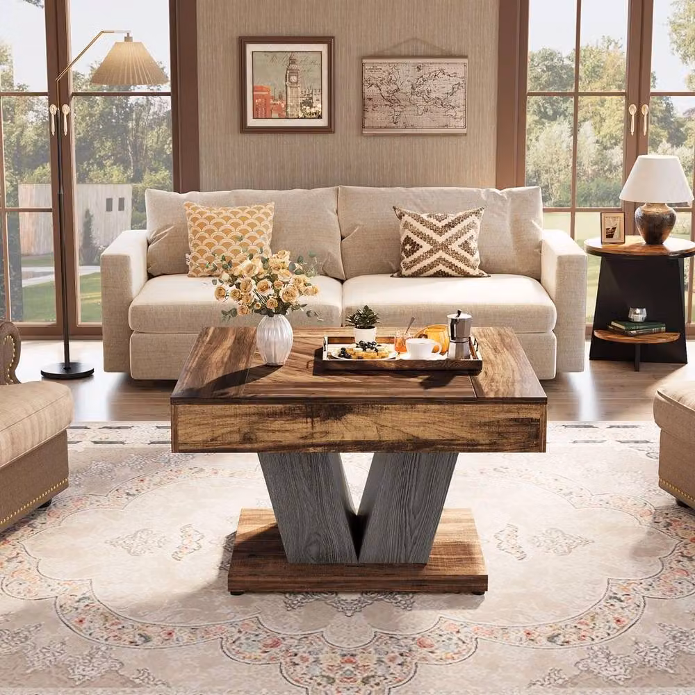VOGREX Modern Square Wood Coffee Table in Brown, W/D: 120 x 100 cm – 3