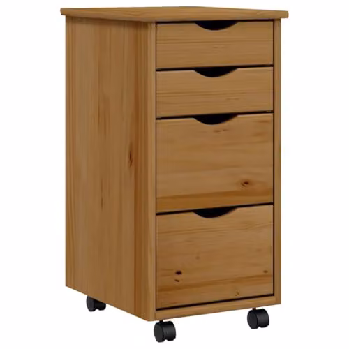 vidaXL MOSS Rolling Cabinet with Drawers in Honey Brown Solid Pine Wood
