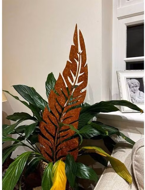 Poppyforge Fern Leaf Garden Art in Bronze and Brown Metal, Height: 83.8 cm