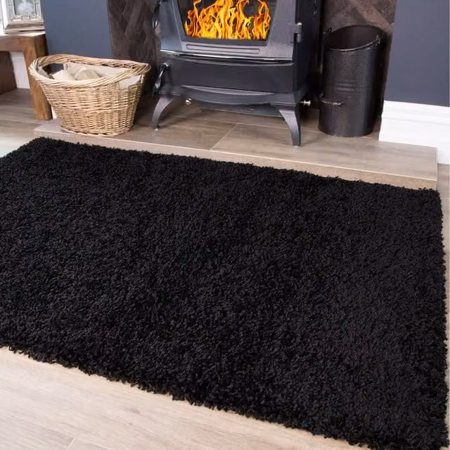 The Rug House Soft Value Black Shaggy Area Rug, W: 220 cm, D: 160 cm