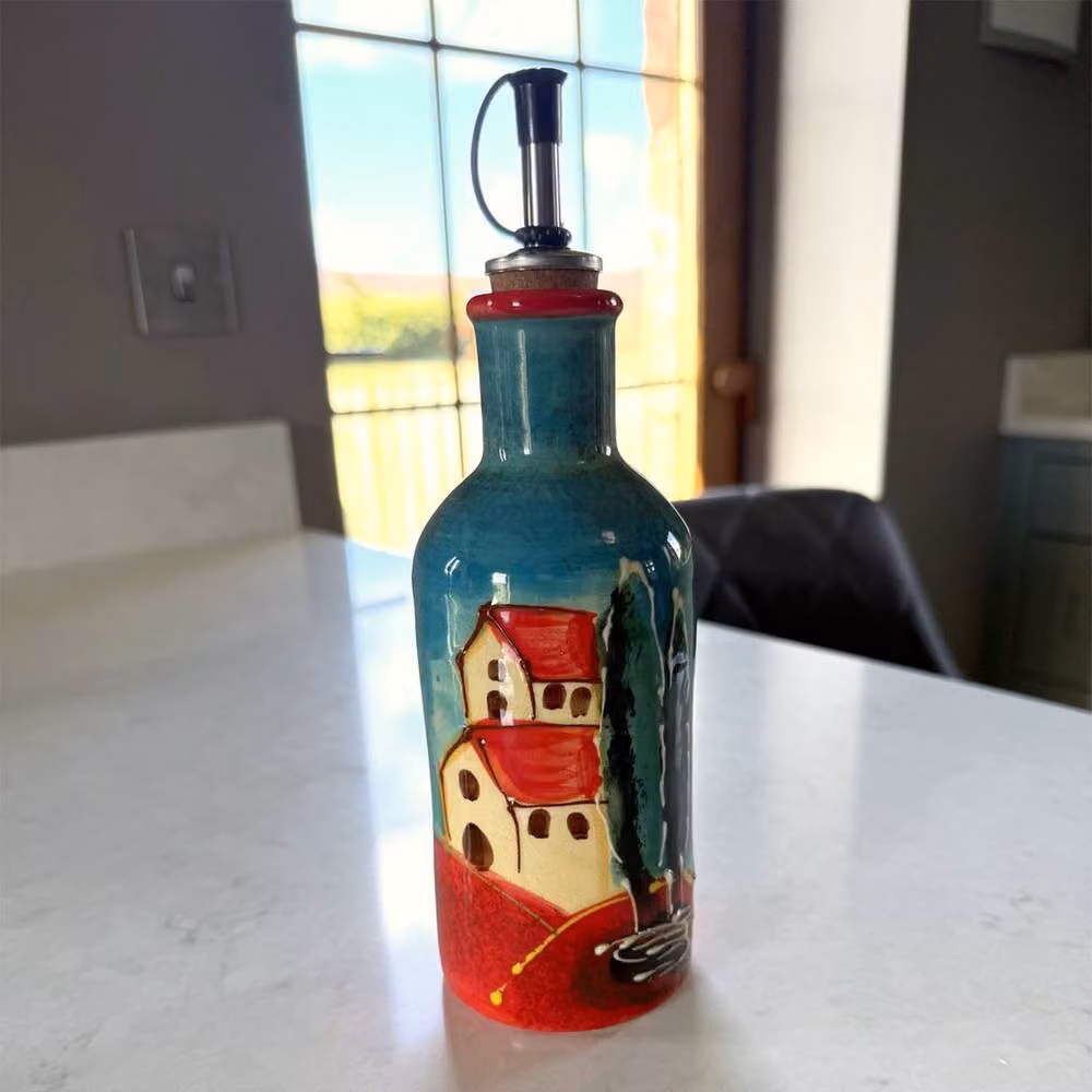 Verano Spanish Ceramics Tuscany Multicolour Ceramic Tall Round Oil Pourer/Drizzler, Height: 18 cm – 2