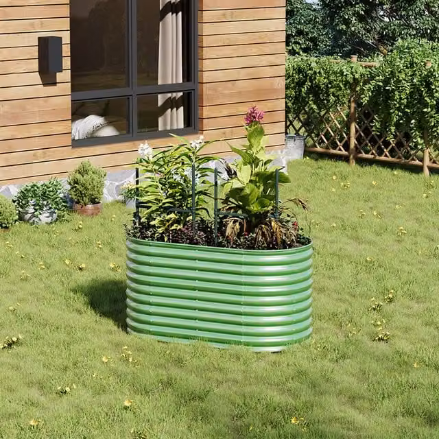 Lifeideas Oval Metal Raised Flower Bed in Light Green, W/D/H: 160 x 80 x 80 cm