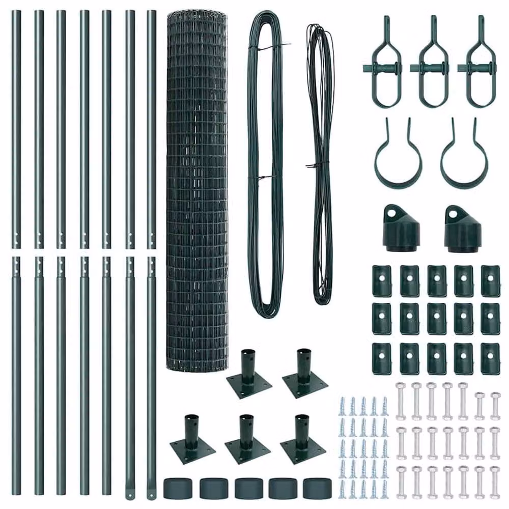 Berkfield Home Euro Fence with 7 Flanged Posts, Green Galvanised Steel, W: 10 m, H: 1.4 m – 5