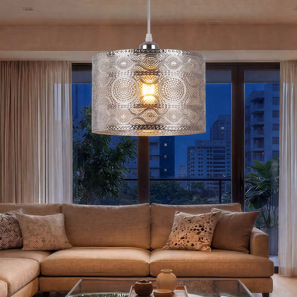 Emitto Moroccan Style Chrome Pendant Ceiling Light Shade in Silver – 2