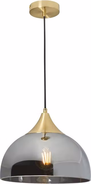 Litecraft Webster Pendant Light with Grey Glass Shade and Brass Finish