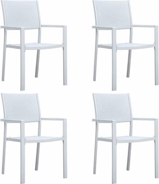 Berkfield Home Set of 4 White Plastic Rattan Look Garden Chairs