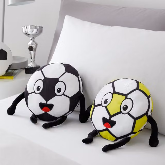 Catherine Lansfield Forever Together Footballs Pair of Filled Round Cushions in White and Black