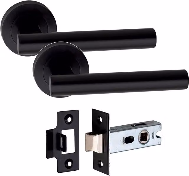 Golden Grace T-Bar Door Handle on Round Rose with Latch in Matt Black