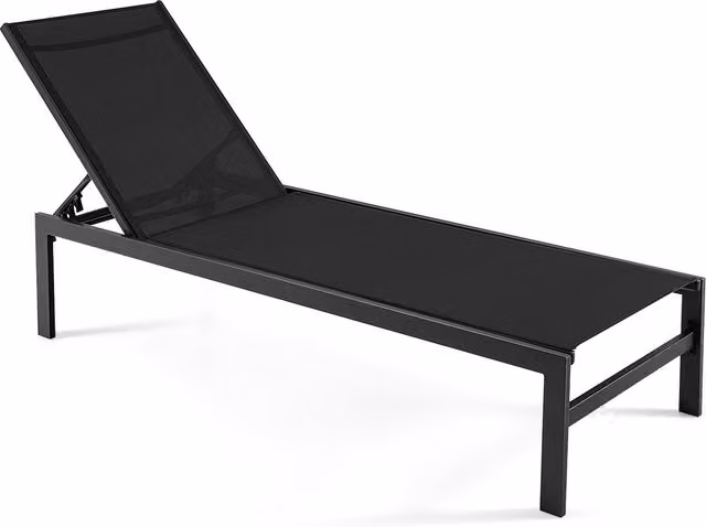 Costway Black Patio Recliner Chaise Lounge Chair with Adjustable Headrest and Powder Coated Aluminium Frame