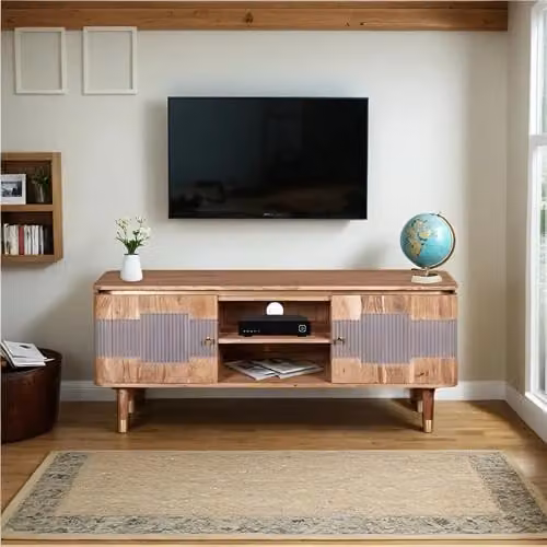 Indian Hub Wilton Mid Century TV Unit in Brown Acacia Wood W/D/H: 145 x 40 x 60 cm – 3
