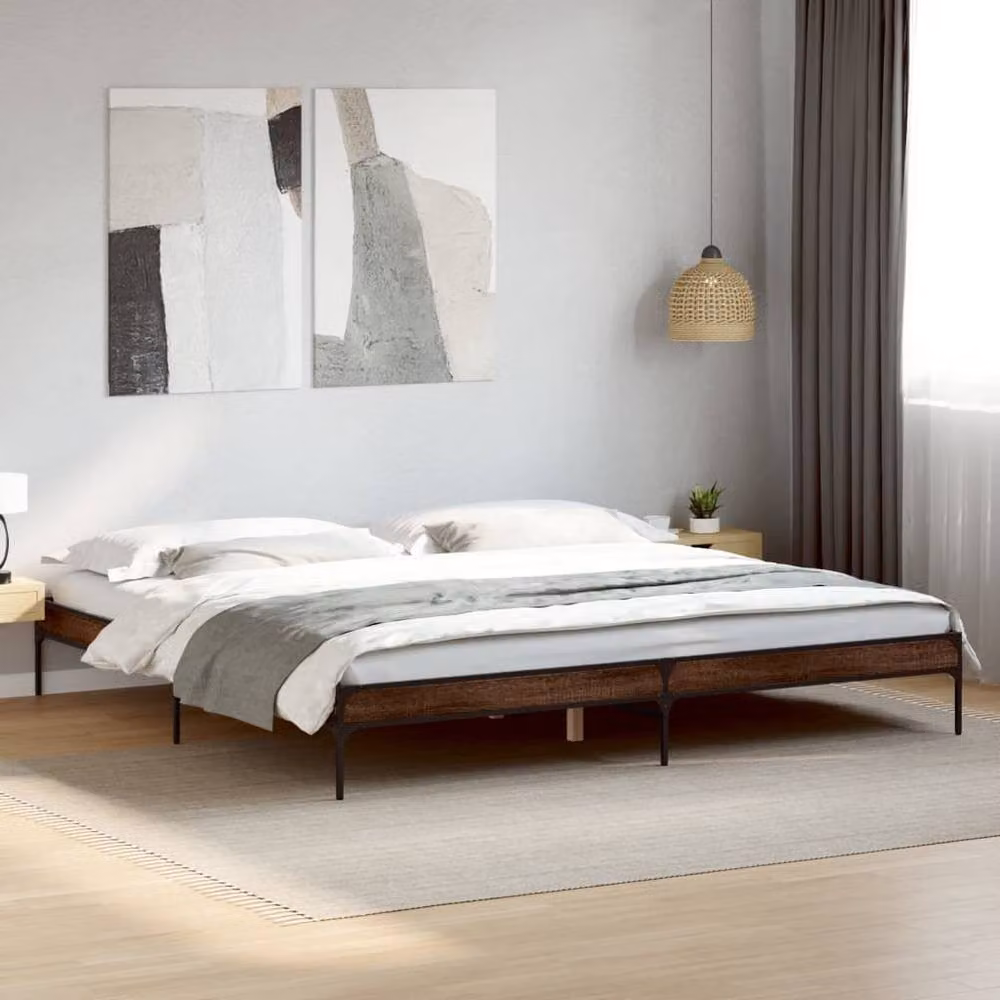 Berkfield Home Durable Bed Frame in Brown Oak, W/D/H: 200 x 203 x 30 cm – 2