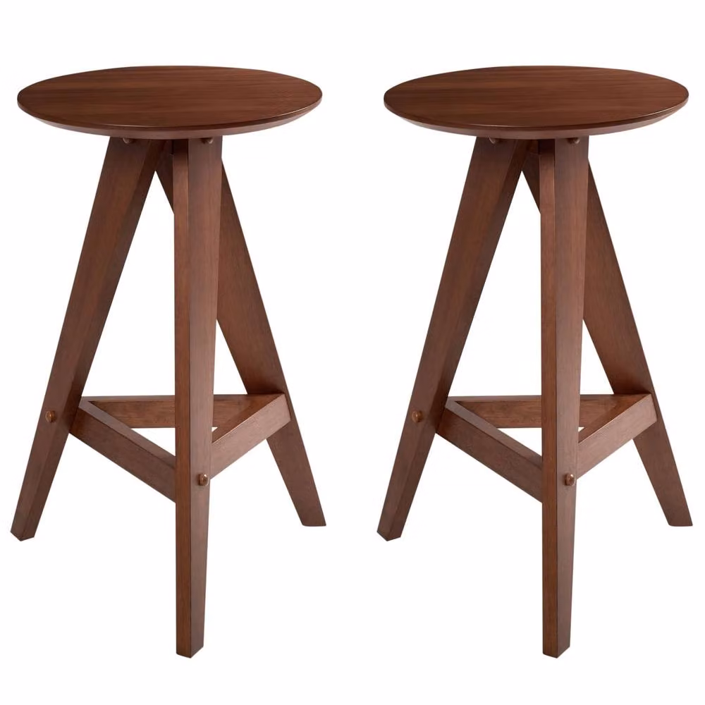 Wyld and Coco Set of 2 Brown Retro Rubberwood Dining Stools – 2