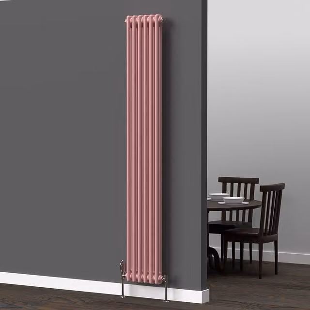 Lux Heat Vertical Coloured Column Radiator in Pastel Pink, H 180 cm x W 29 cm