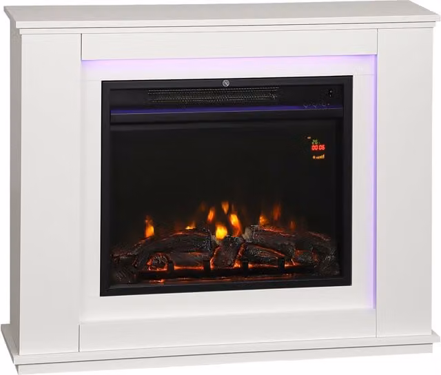 HOMCOM White Inset Electric Fireplace with Realistic Flame Effect, 12 Colours, 5 Brightness Levels, 2000W Heating Power and Remote Control for Living Rooms up to 30 m2 – 1