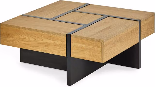 Julian Bowen Tahoe Square Storage Coffee Table in Light Oak Effect with Black X-Frame