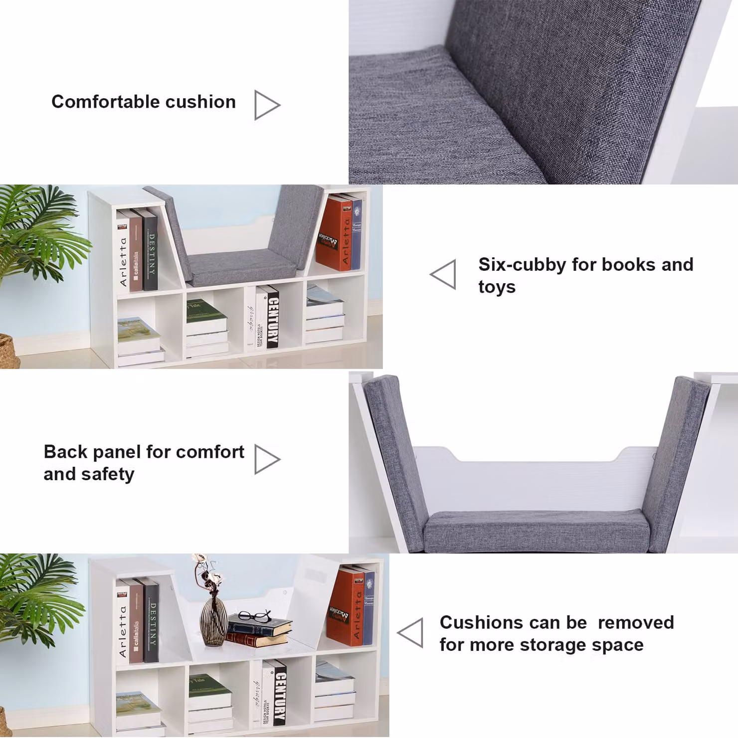 HOMCOM Cushioned Bookcase Seat and Storage Sideboard in White – 3