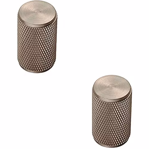 Loops 2 Pack Knurled Cylindrical Cupboard Door Knobs in Brushed Silver