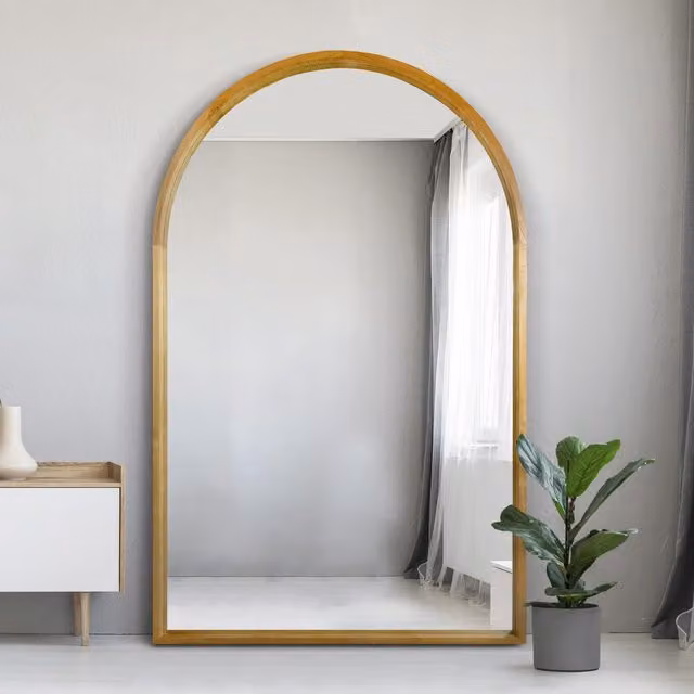 MirrorOutlet The Naturalis Solid Oak Framed Arched Leaner Wall Mirror, Brown, W: 120 cm, H: 190 cm
