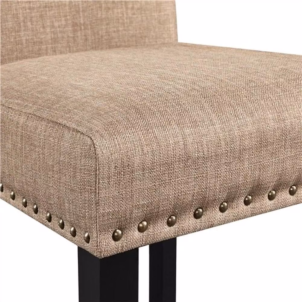 Kelvenix Set of 2 Brown Fabric Dining Chairs with Rubberwood Legs – 3