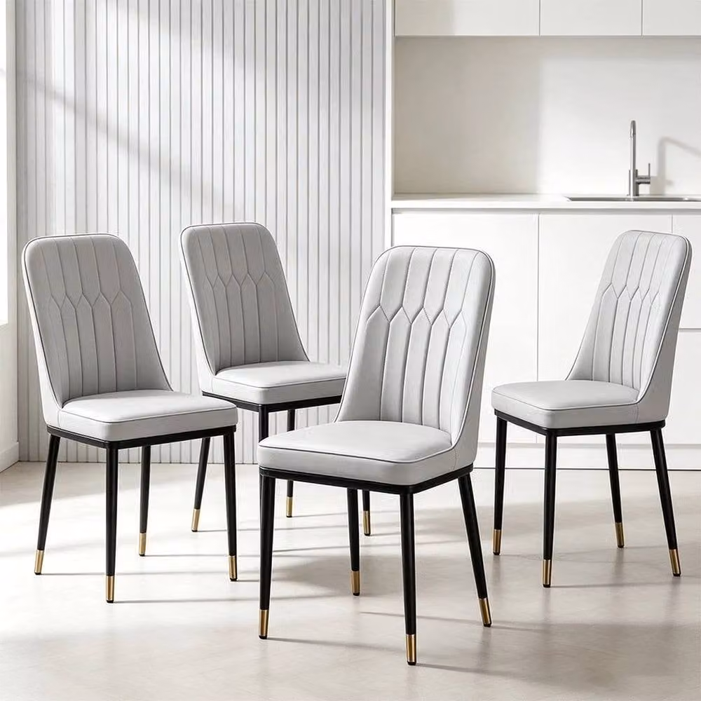 FORGEVIO Set of 2 Modern Grey Faux Leather Padded Dining Chairs – 4
