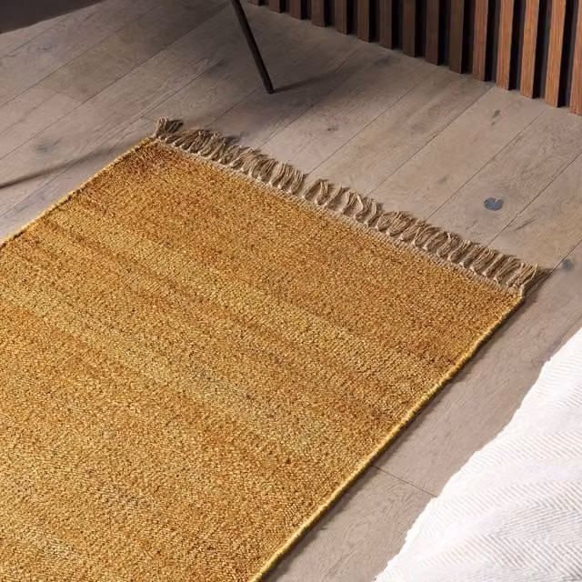 Wyld and Coco Handwoven Yellow and Brown Jute Rug with Fringes, W/L: 80 x 150 cm – 1