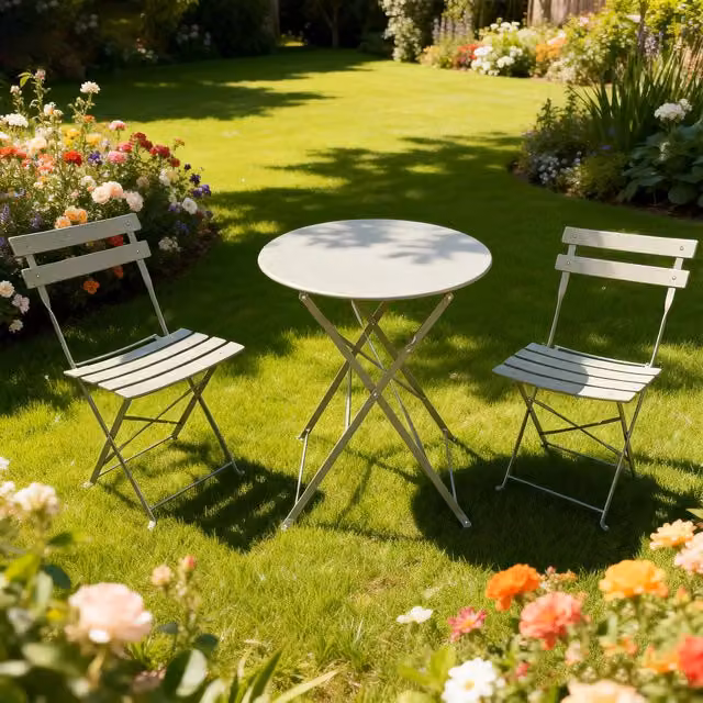 Furniture One Modern Metal Bistro Garden Set in Beige and Brown