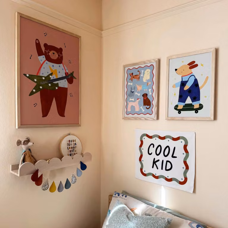 Kid of the Village Illustration Paper Poster in Blue, W: 21 cm, H: 29.7 cm