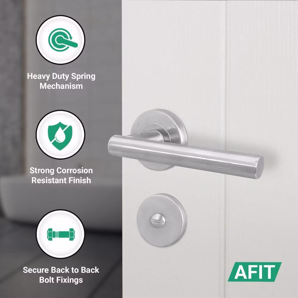 AFIT Satin Silver Bathroom Door Handles with WC Lock and Hinges, 2 Pack – 2