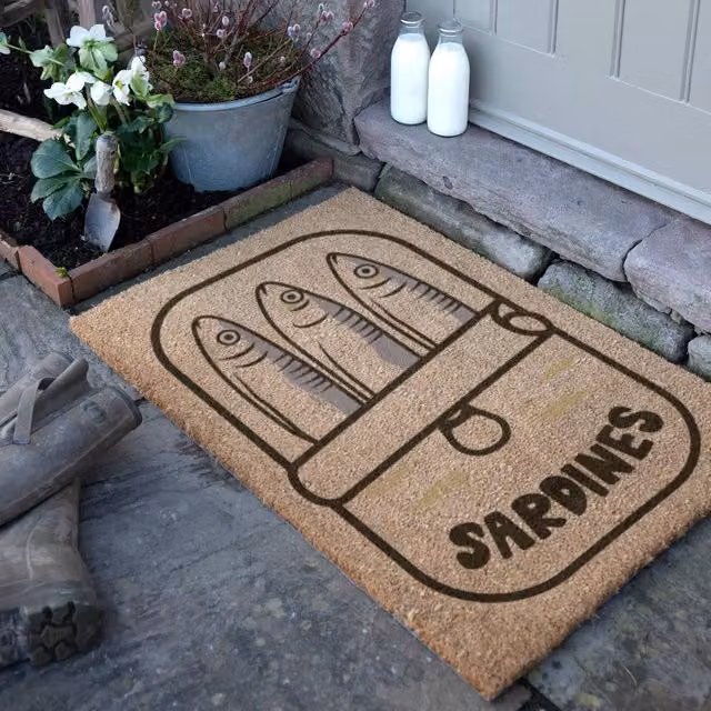 Artsy Mats Sardine Tin Coir Doormat in Brown, W/D/H: 90 x 60 x 1 cm