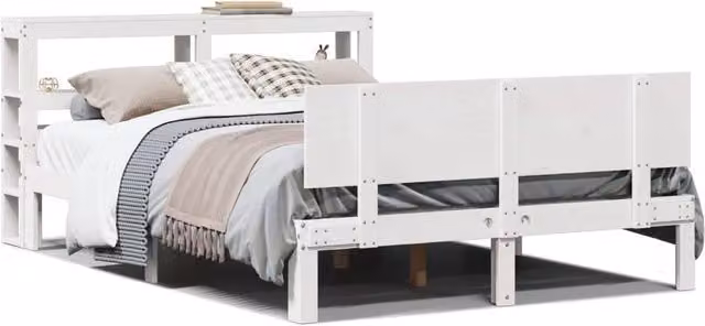 Berkfield Home Small Double Bed Frame with Headboard in White, W/D/H: 120 x 200 cm