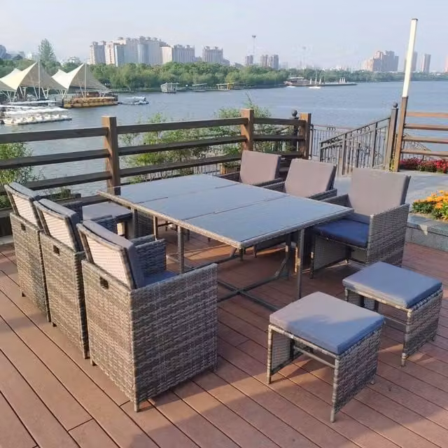 Oseasons Cube KD Rattan 6-12 Seat Modern Dining Set in Grey