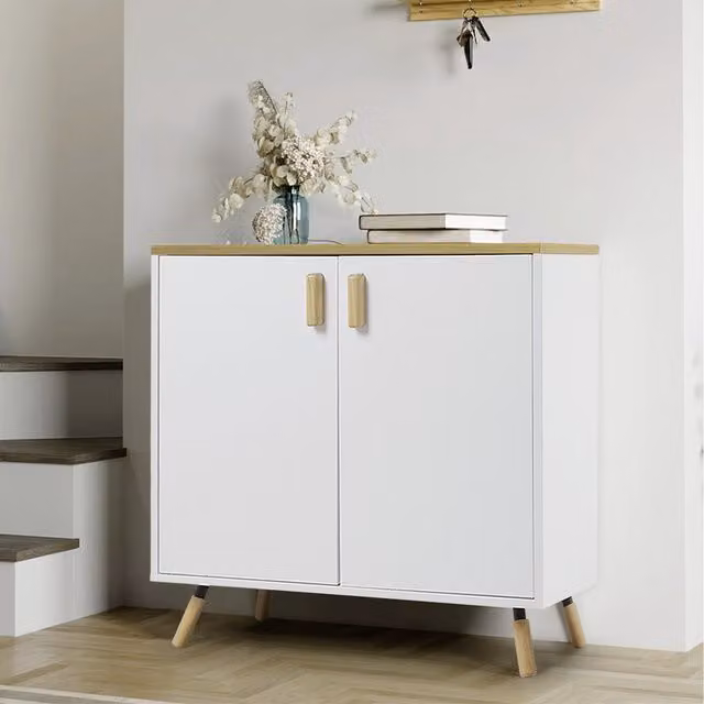 Livingandhome Modern White Wooden Accent Storage Cabinet with Dual Doors